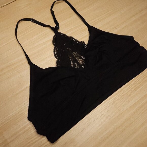 Aerie Black Bralette With Lace Back Medium - Picture 3 of 5